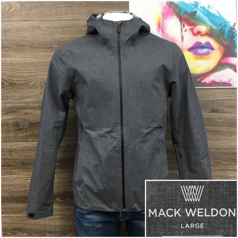 Mack Weldon Storm Shield Jacket Mens L Gray Hooded Waterproof Shell Rain Coat